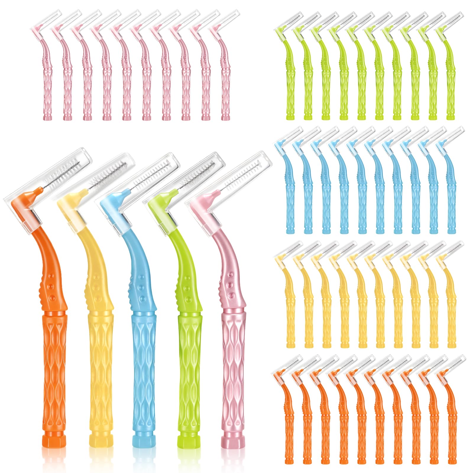 50 Pezzi Scovolini Dentali, 5 Colori e 5 Misure Angle Scovolino Denti, Spazzolini Interdentali Morbido con Coperchio per Pulizia Denti Rimuove la Placca Batterica