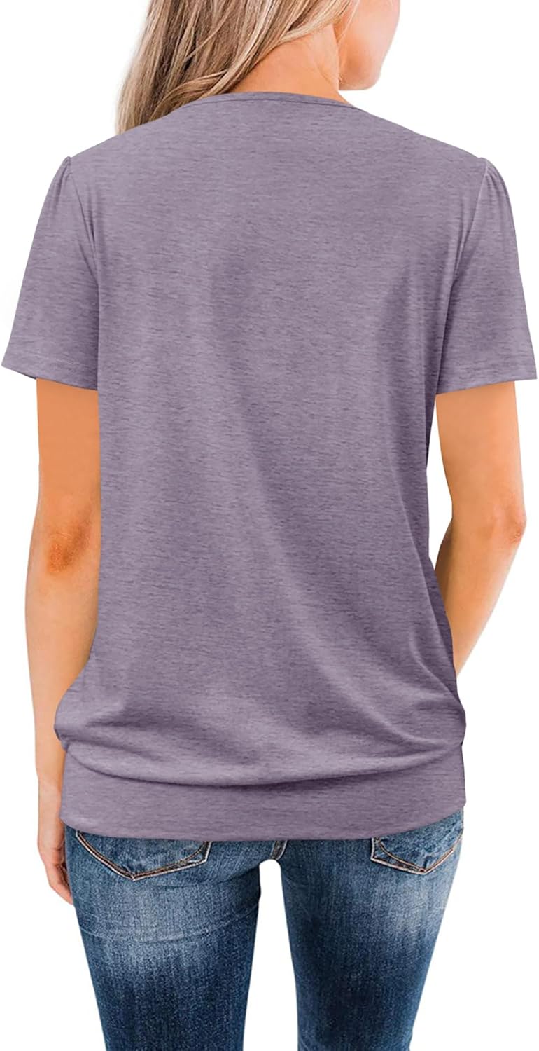 ZOLUCKY Womens Casual Short Sleeve Tunic Tops Scoop Neck T Shirts Summer Loose Fit Tunics - Image 2