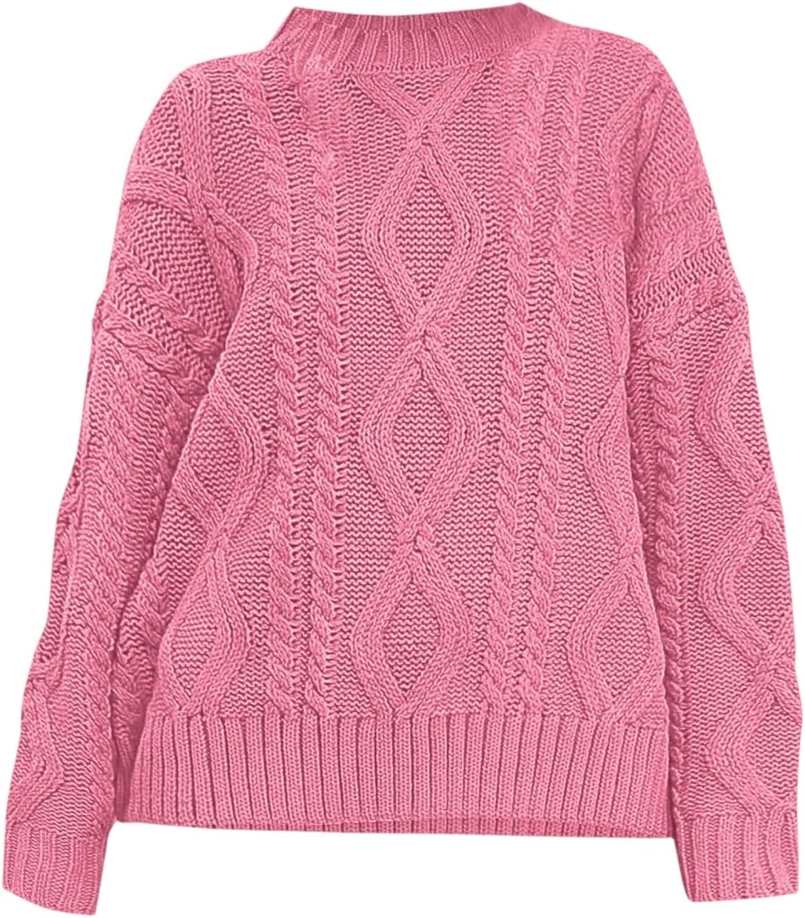 Women's 2025 Fall Knitted Sweaters Oversized Casual Lightweight Long Sleeve Cable Knit Crewneck Pullover Tops - Image 2