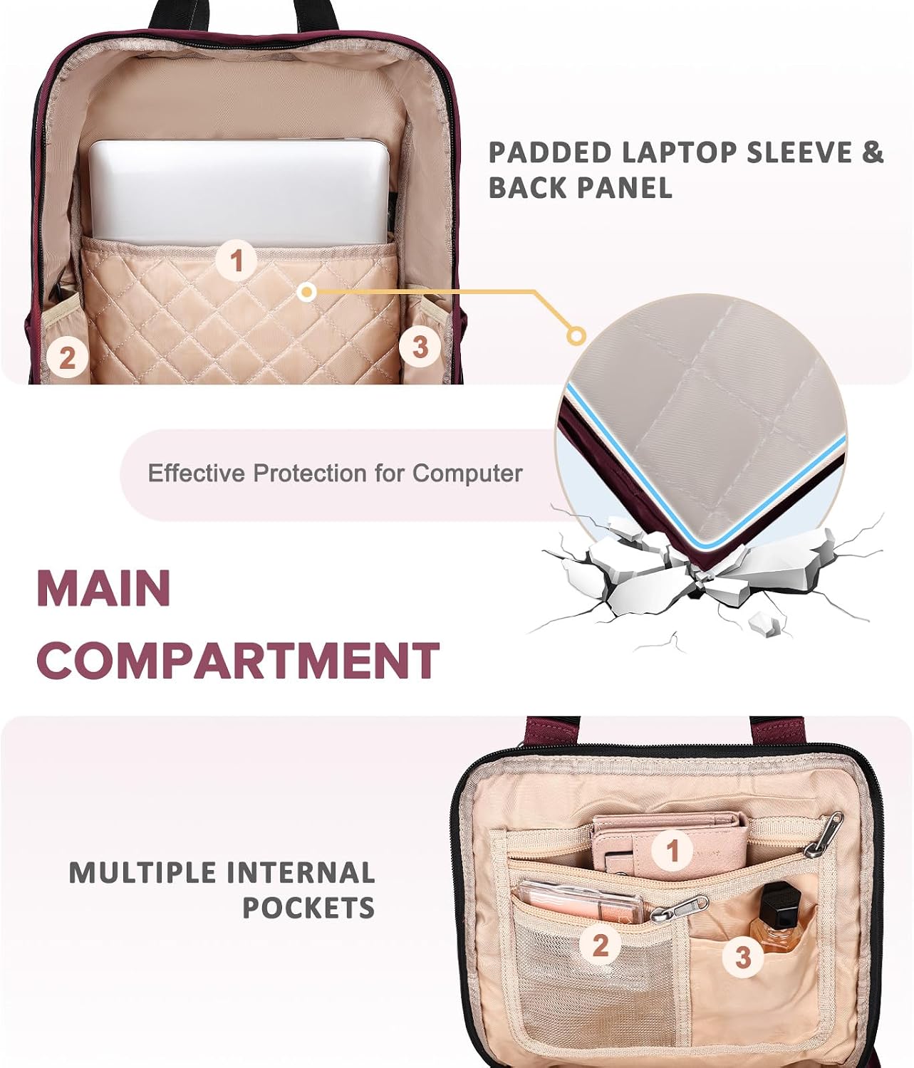 Kasqo Backpack for Women Men, 15.6" Classic Laptop Bookbag with USB Charging Port for College Travel Work