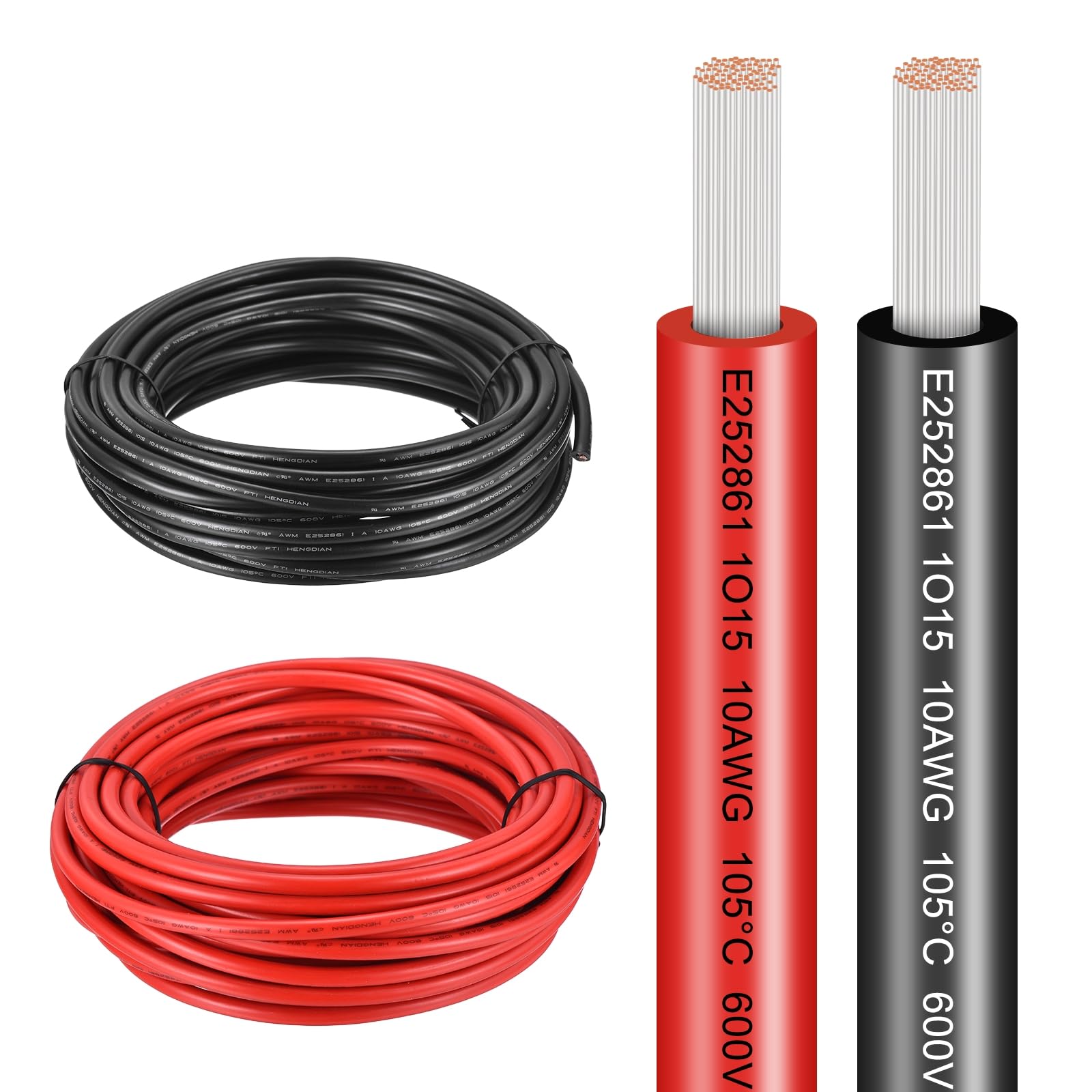 QUARKZMAN Kabel elektryczny 2 G (czerwony, 30 ft, czarny, 30 ft) 10 AWG UL1005, ocynkowany kabel miedziany, 600 V, 105 °C, elastyczny przedłużacz do motoryzacji, przyczep audio, łodzi, solarnych LED