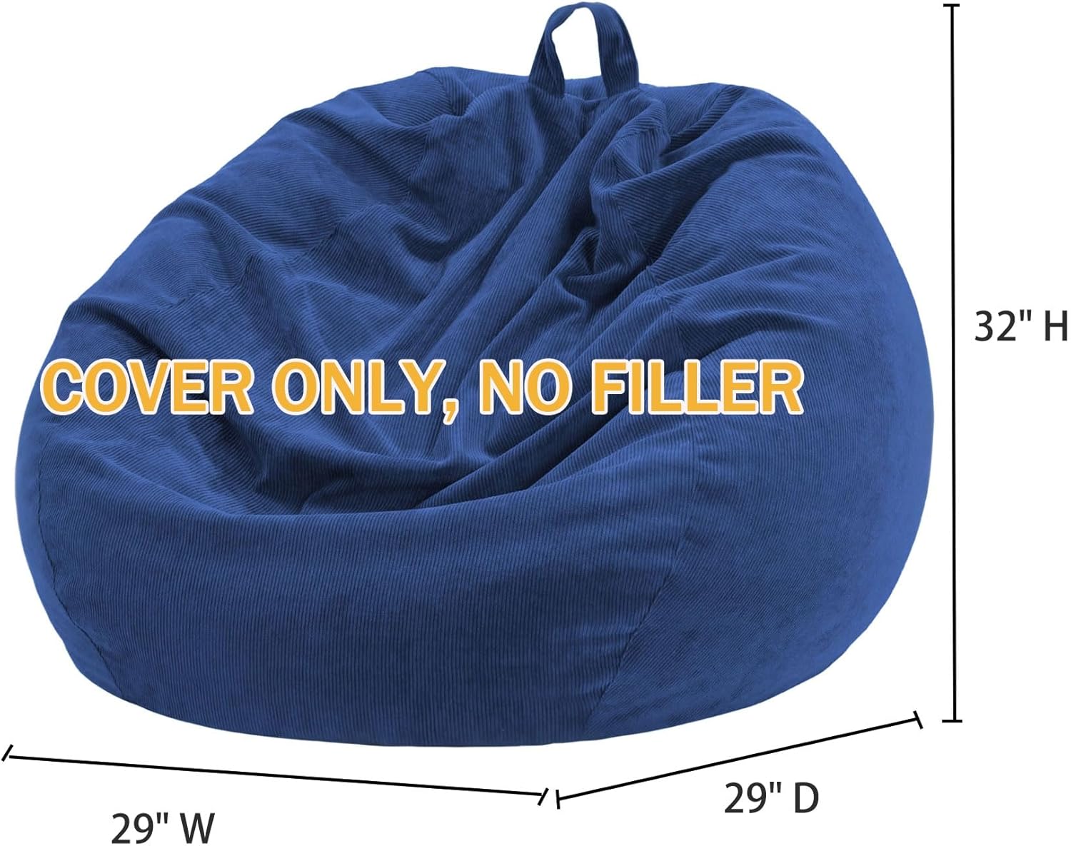 Nobildonna Bean Bag Chair Cover (No Filler) for Kids and Adults,Beanbag Stuffed Animal Storage Without Filling Plush Toys Holder and Organizer Soft Premium Corduroy 200L (Dark Blue)