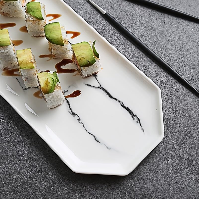 Piatti Cena Piatto da sushi rettangolare con motivo in marmo irregolare, piatto piano in ceramica, piatto for cibo occidentale, stoviglie for hotel e ristoranti Forniture Per Feste