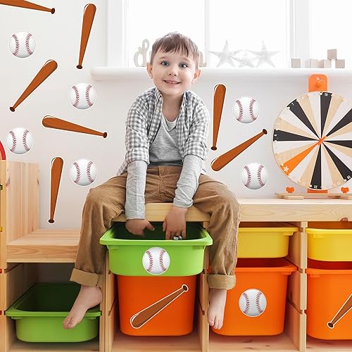 Miniatura 3 de AnyDesign 47 recortes de béisbol con 100 puntos de pegamento, decoración temática de fiesta de béisbol de papel para fiestas de cumpleaños temáticas