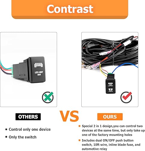 Miniatura 4 de WeiSen Kit de arnés de cableado LED de 3 derivaciones, interruptor de barra de luz y luz puntual compatible con Toyota Tacoma Tundra 4Runner RAV4