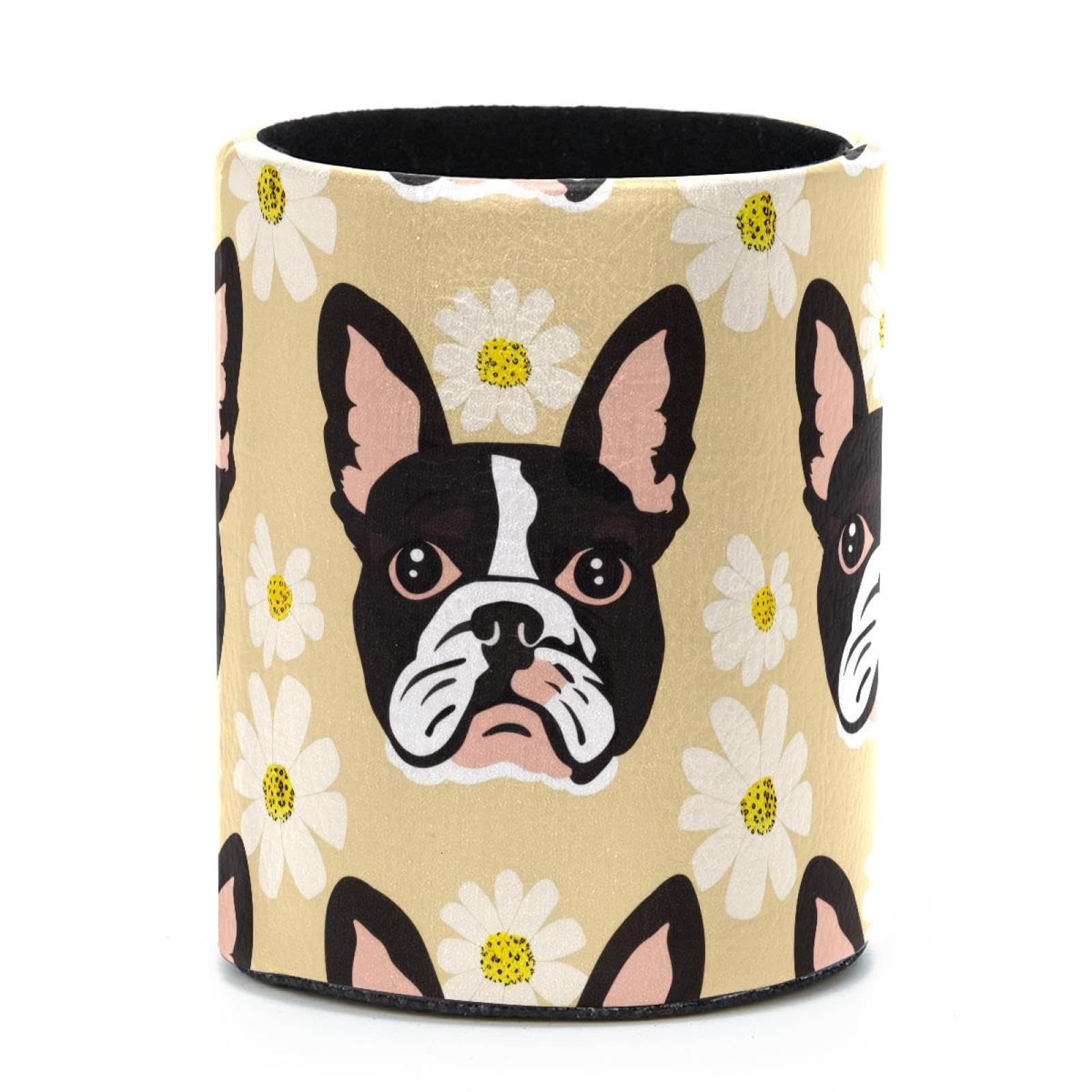 VAPOKF Round Pencil Holders for Desk, Bulldog Daisies Pen Holders Pen Pot Makeup Brushes Storage Desktop Stationery Supplies Organiser for Home Office