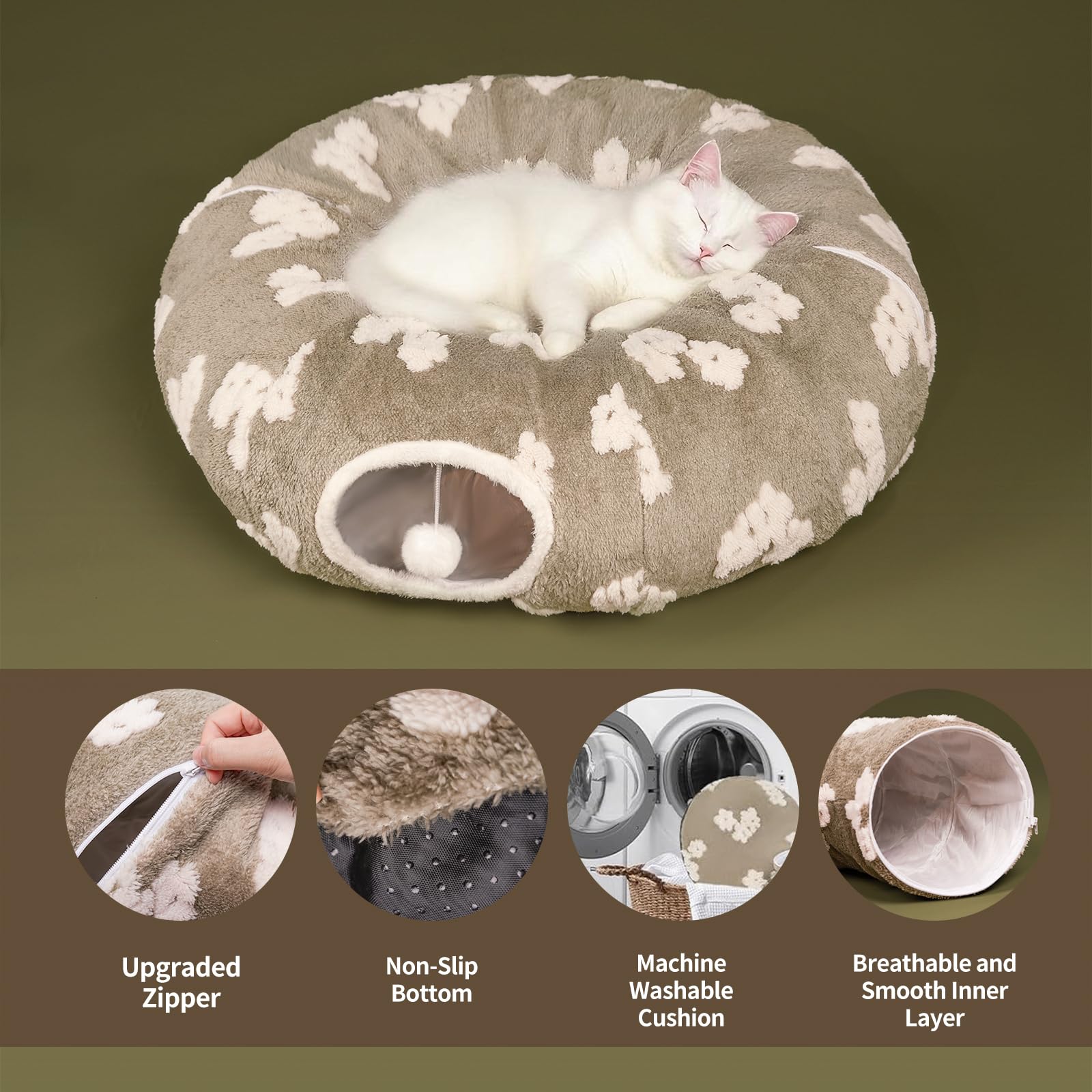 Pesen Cama de túnel de Navidad para gatos con cojín suave, juguetes para gatos de interior que mejoran la unión entre mascotas y propietarios, fomentan la exploración y satisfacen los instintos