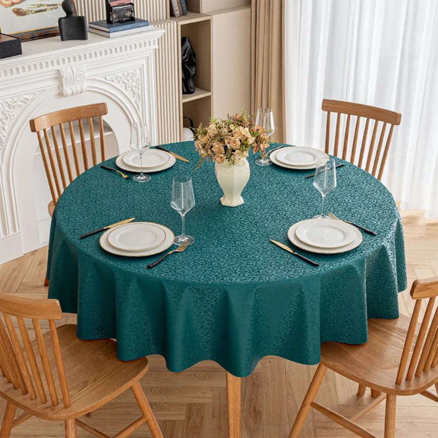 JuanNest Jacquard Round Table Cloth,Outdoor Dining Table Cloth,Design Waterproof Antiwrinkle Spillproof Heavy Weight Soft Tablecloths for Circular Table Cover and Kitchen Dinning Tabletop O,140CM