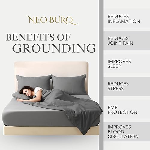 Miniatura 4 de Sábana bajera ajustable de 400 hilos, certificado GOTS, orgánico, 88% algodón y 12% fibra de plata, kit de sábanas de puesta a tierra tamaño King