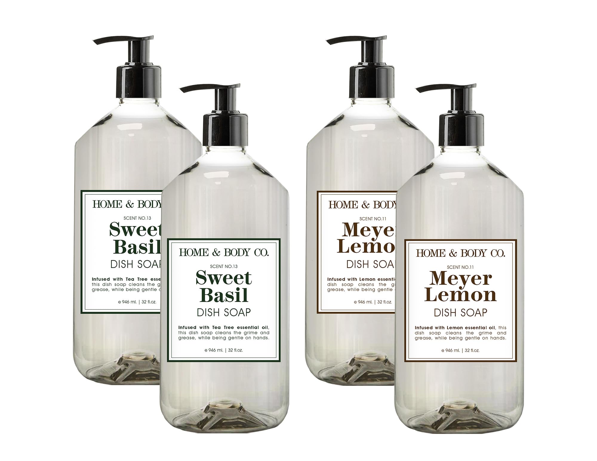 Home Body Co Sweet Basil and Meyer Lemon Dish Soaps 32 fl oz Set of 4
