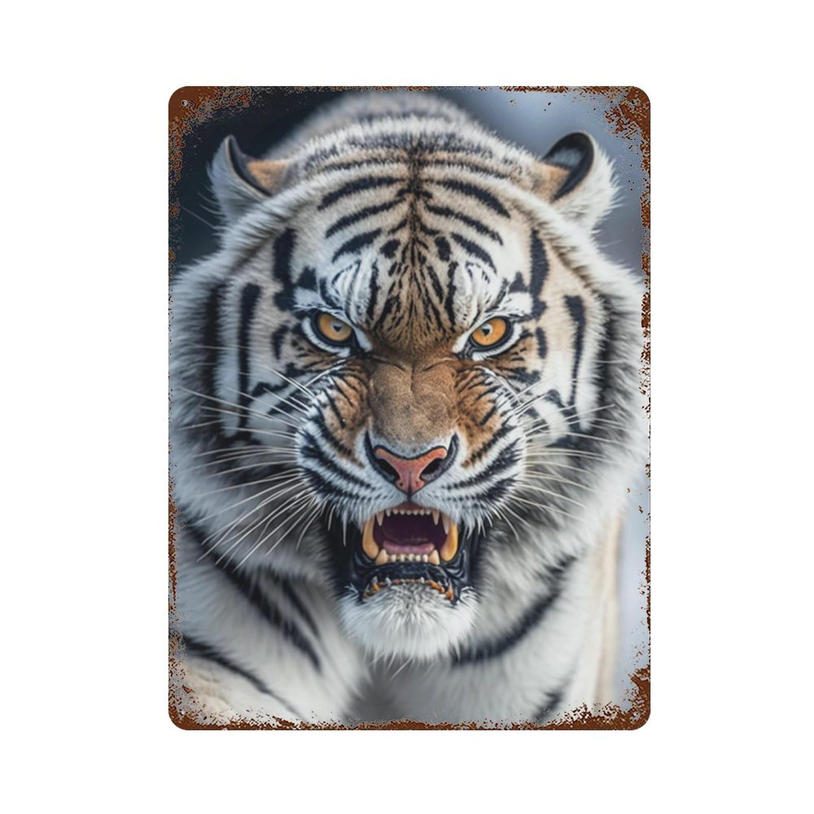 Vintage Rust Metal Sign Angry Tiger Roar 15.7"x11.8", Industrial Home Decor for Farmhouse, Kitchen And Entryway Decor