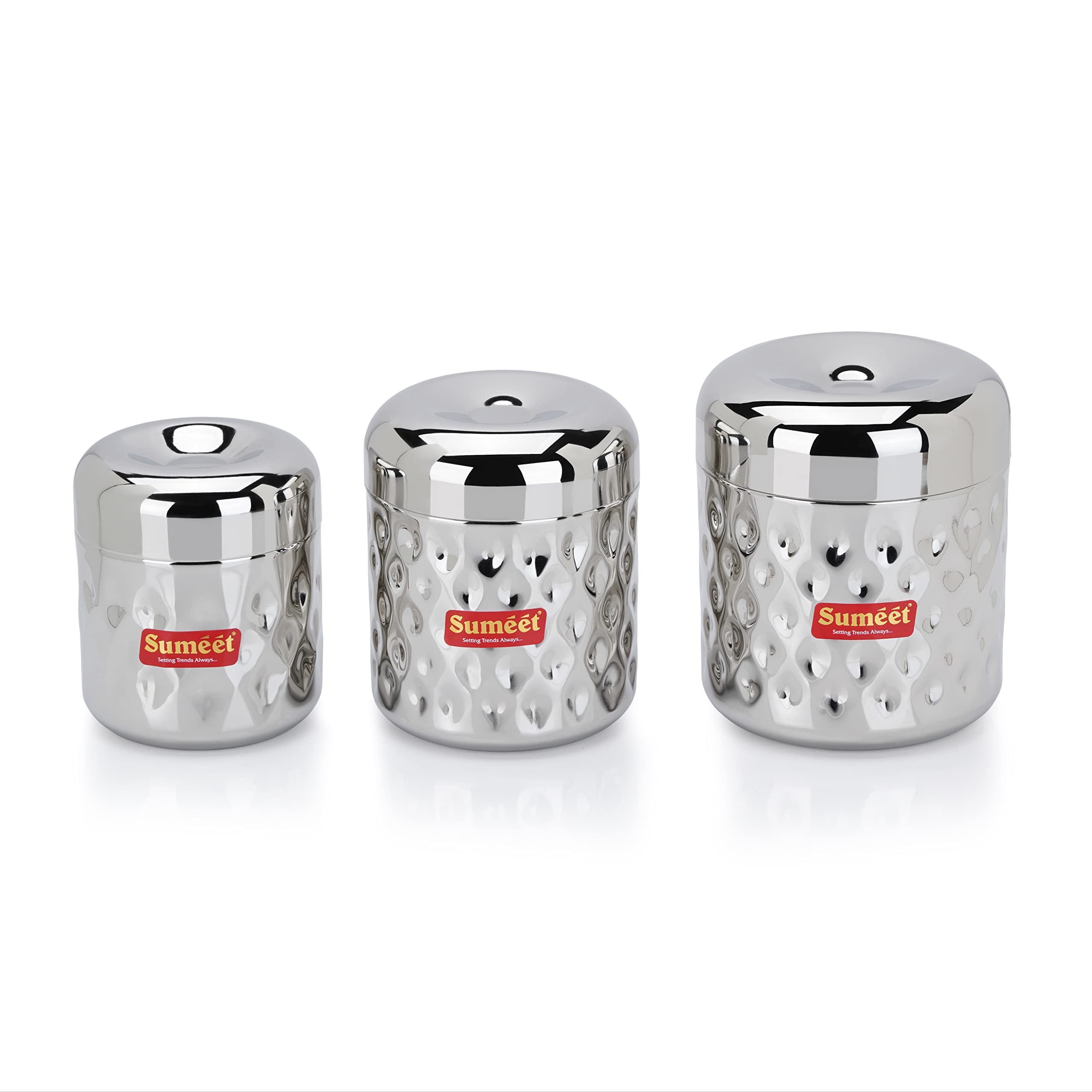 Sumeet Stainless Steel Vertical Utility Canisters/Ubha Dabba/Storage Containers With Design Set Of 3Pcs (350Ml, 500Ml,700Ml), Silver, Black (B0C1CKYS8Y) Amazon Price History, Amazon Price Tracker