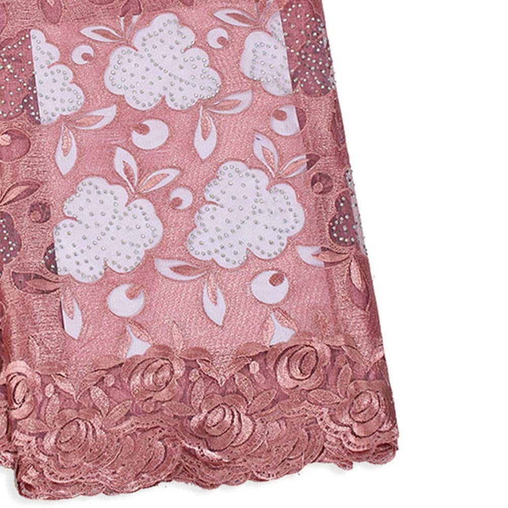 French Tulle Laces Africano Tessuti per Donne Abito da Sposa in Tessuto di Pizzo 5 Metri, Fibra Sintetica, Rosa, 5YARDS