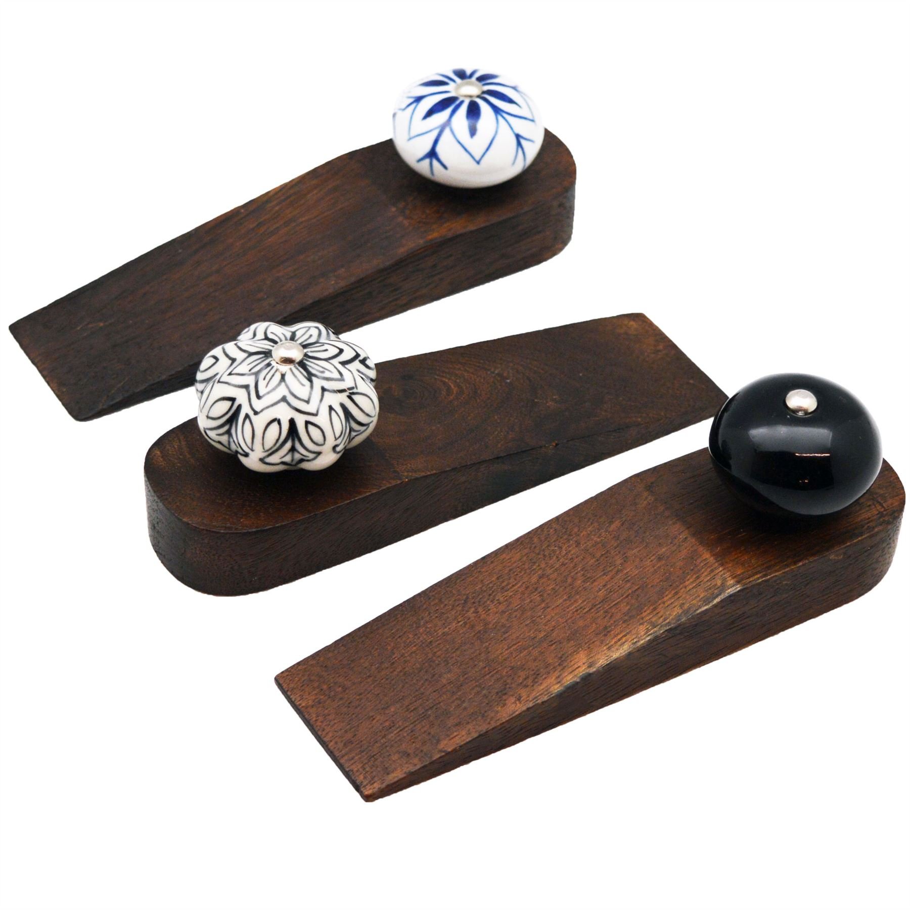 Nicola Spring Traditional Vintage Wooden Door Wedge Stop Block Stopper Doorstops - Set of 3 Different Designs