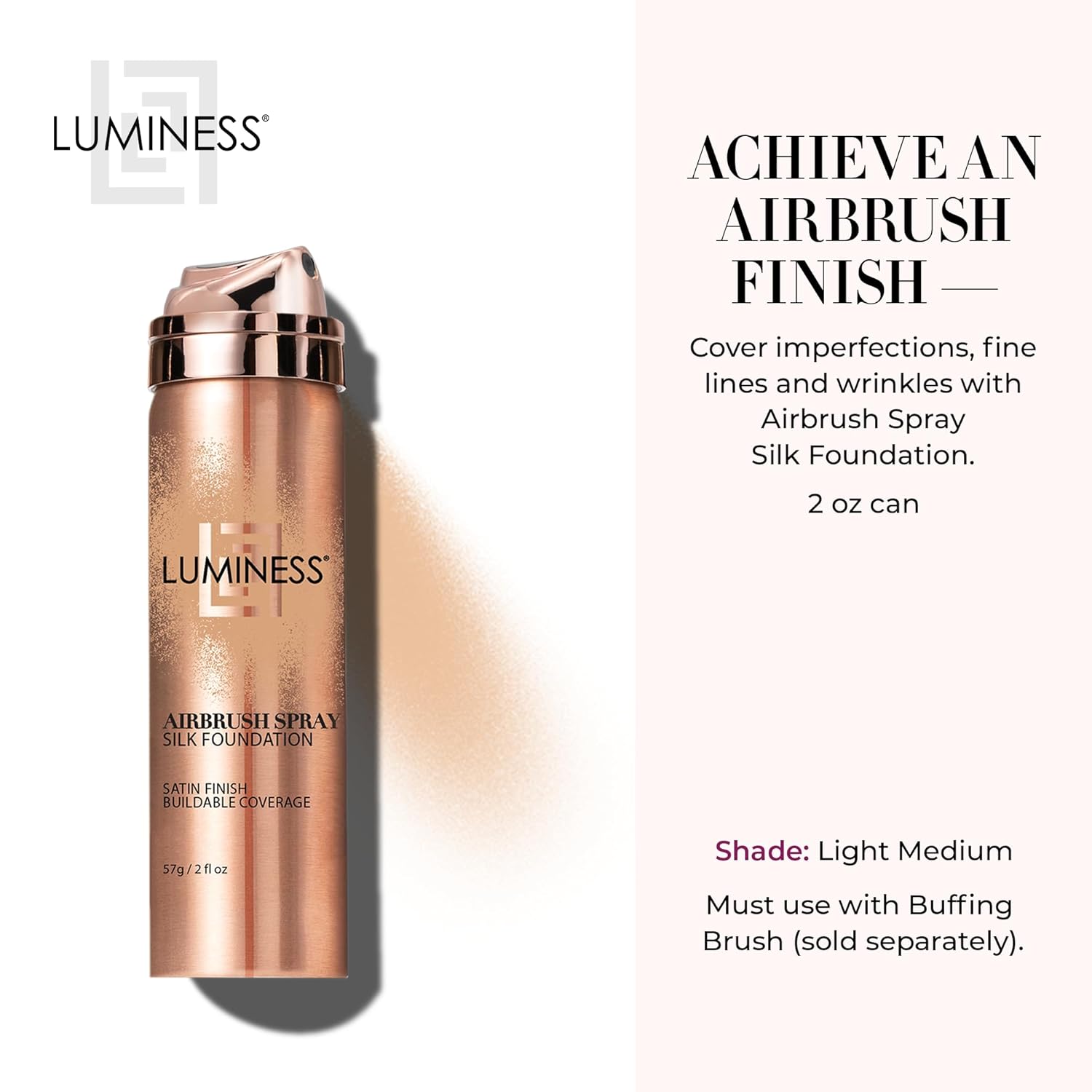 LUMINESS Silk Airbrush Spray Foundation - Full Coverage Foundation - Formula Hydrates & Moisturizes with Hyaluronic Acid, Aloe Vera & Hydrolyzed Silk (Shade - Light Medium) - Image 2