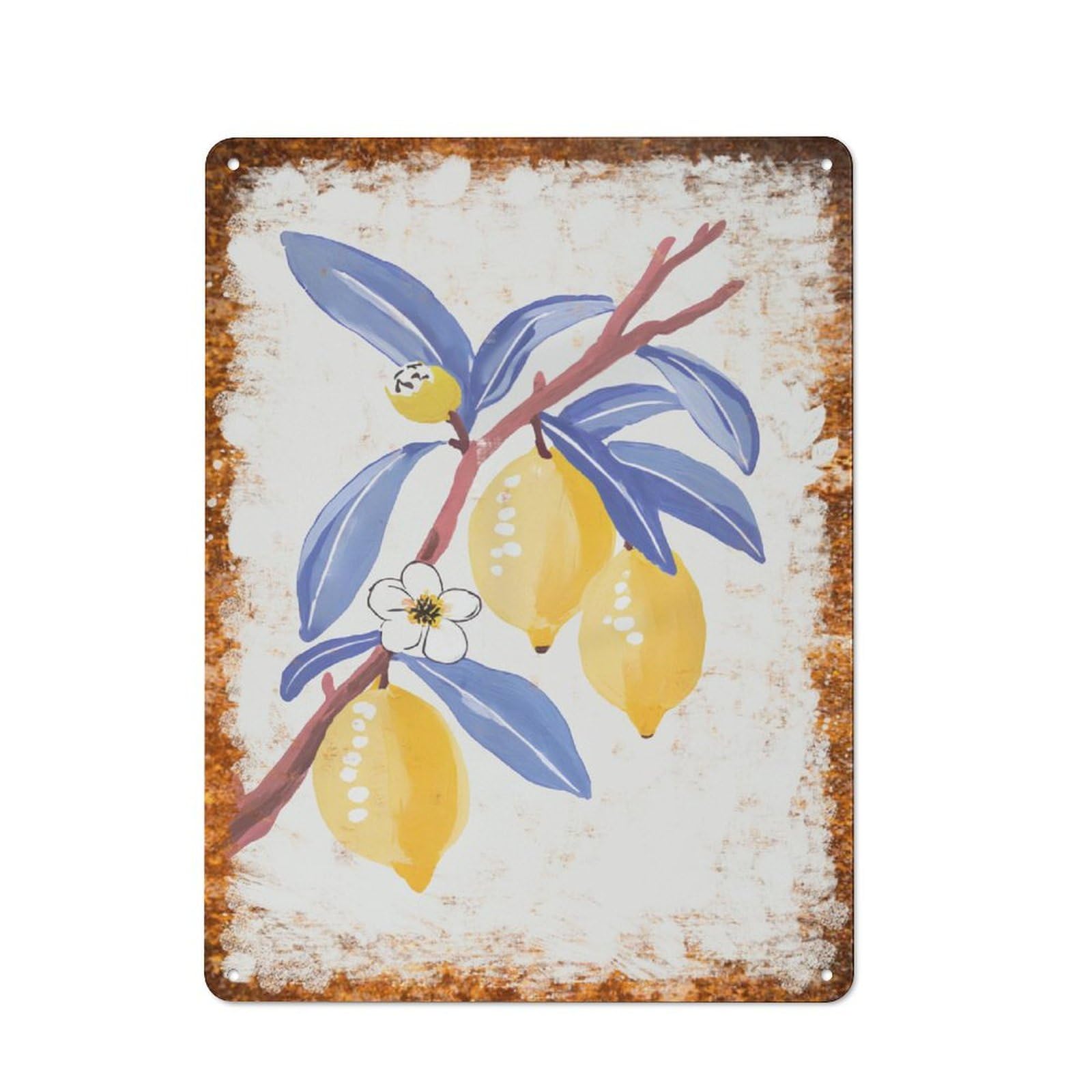 peiyeety Metal Tin Sign Lemon Watercolor Pattern Vintage Rustic Wall Art Kitchen Bathroom Bedroom Living Room Cafe Farmhouse Entryway Office Garage Home Bar Laundry Room Porch Patio 6x8 Inch