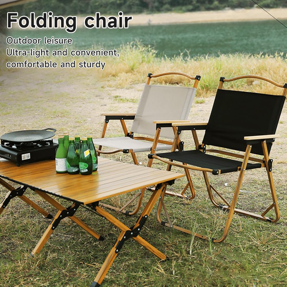 Silla de camping plegable, soporta hasta 150 kg, para jardín, balcón, playa, camping, silla de jardín, silla de pesca, silla de director (caqui, 2 juegos)