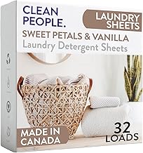 The Clean People Laundry Detergent Sheets - Laundry Soap - Ultra Concentrated, Recyclable Packaging, Stain Fighting - Sweet Petals & Vanilla, 32 Pack
