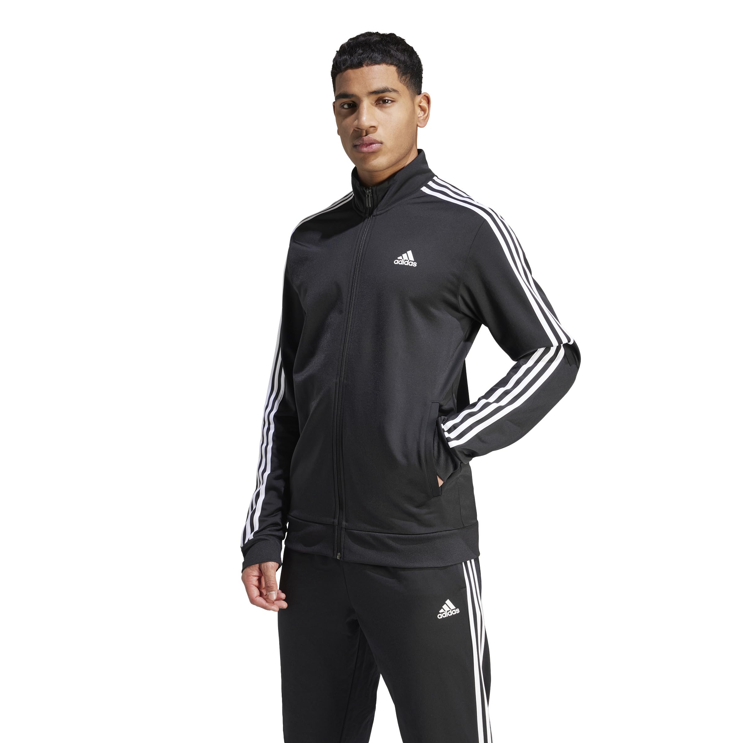 adidas Men's Essentials Warm-Up 3-Stripes Track Jacket, Black/White, XL