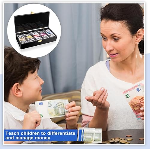 Miniatura 6 de 2 cajas de acrílico con cerradura con 600 envoltorios de moneda, organizador de efectivo de 5 compartimentos con cubierta con cerradura, bandeja de