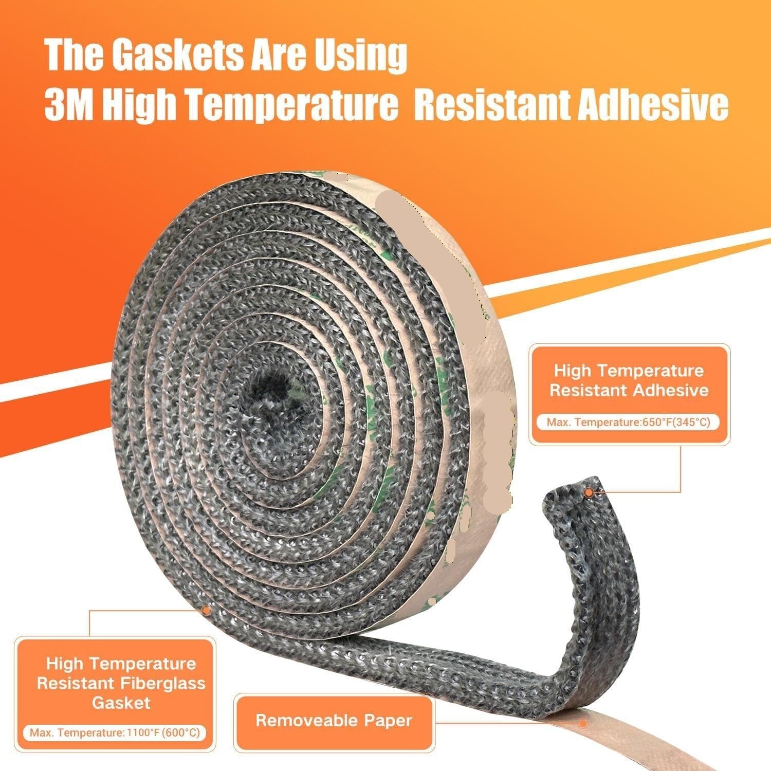 Nastro autoadesivo ad alta temperatura per guarnizioni piatte di stufe a legna e camini, lunghezza 183 cm, in fibra di vetro (5/8inx1/4in)