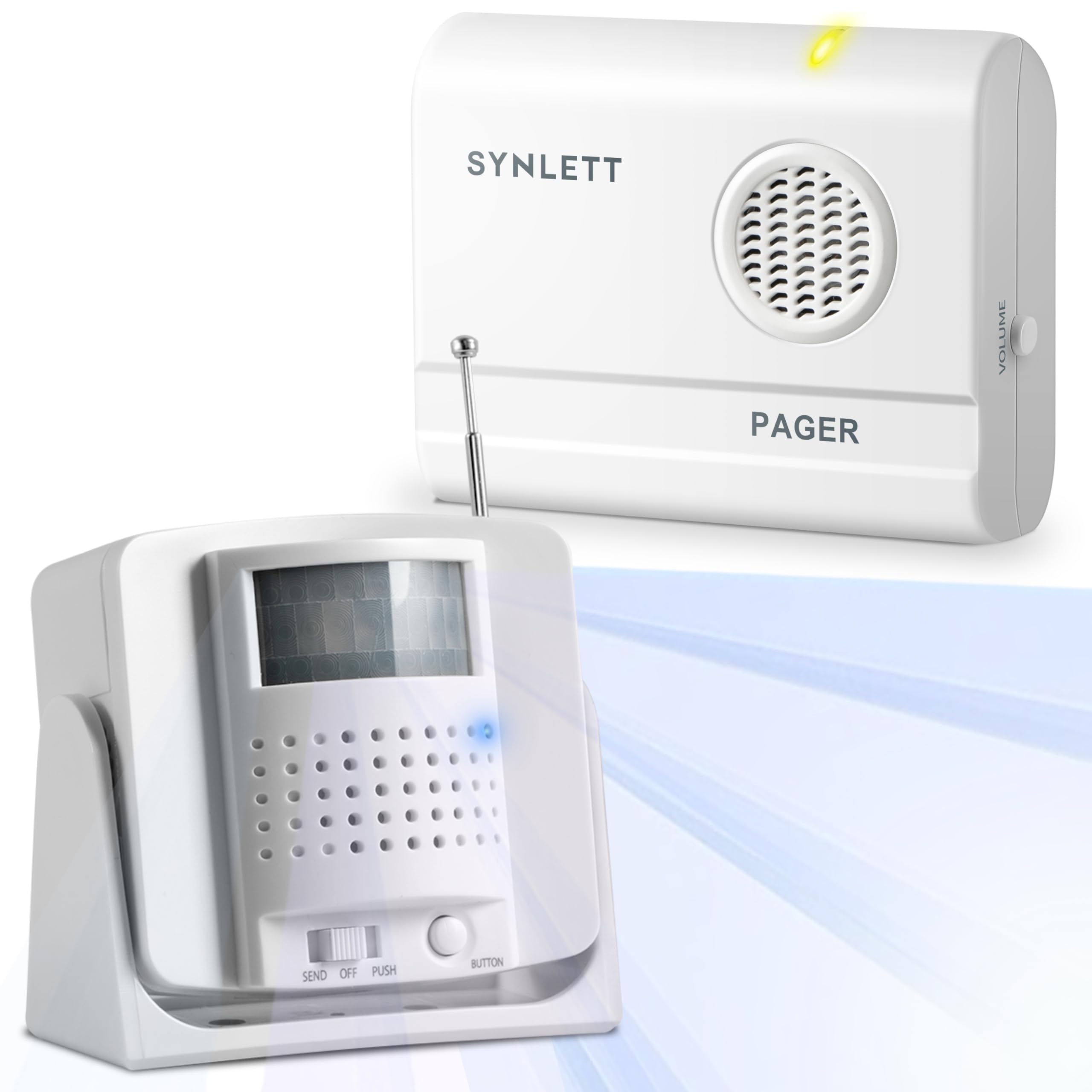 Pager with 1 Motion Sensor and 1 Portable Pager Bed Alarm System for Elderly Telecare Fall Prevention Home Residences