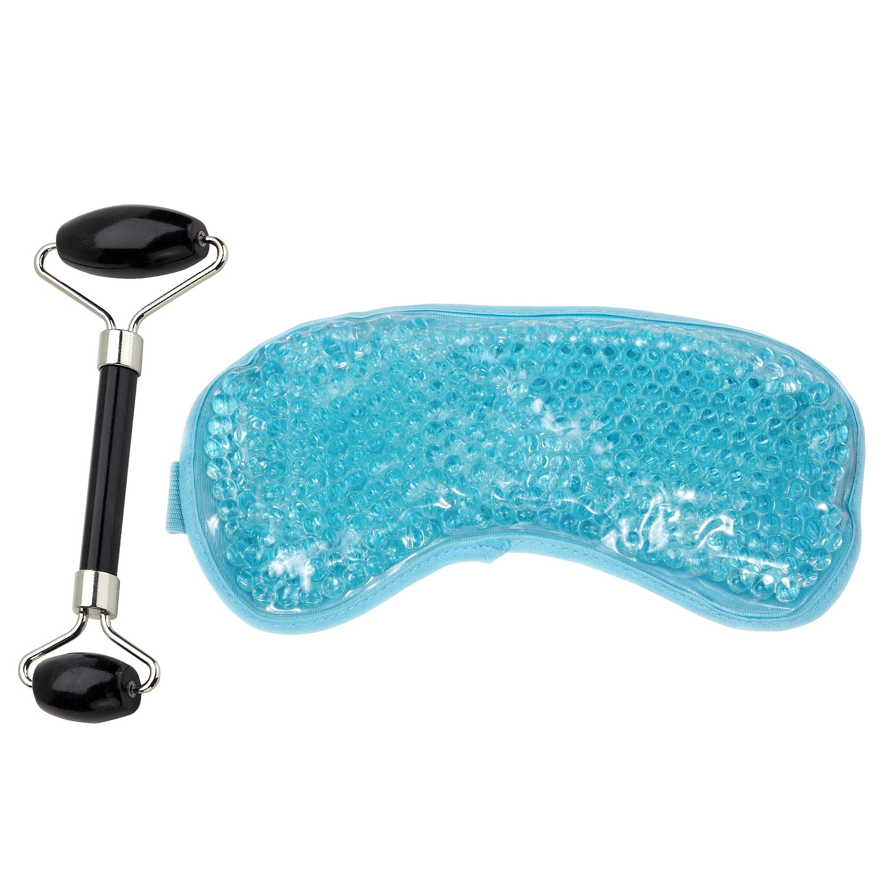 Eye Mask Set (2packs) - Hot and Code Eye Mask and Facial Roller Tools Set 100% Natural Jade Stone Beauty Massage Body Eyes Neck for Dark Circles and Puffiness-Color Blue