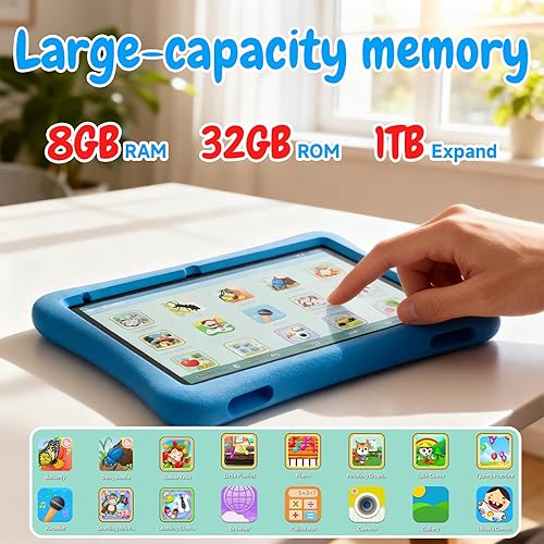 Vista 3 de ZZB Tablet Android 15 de 10 pulgadas para niños con funda, 8 GB (3+5 extendidos) RAM + 32 GB de almacenamiento (soporta 1 TB Micro SD), batería
