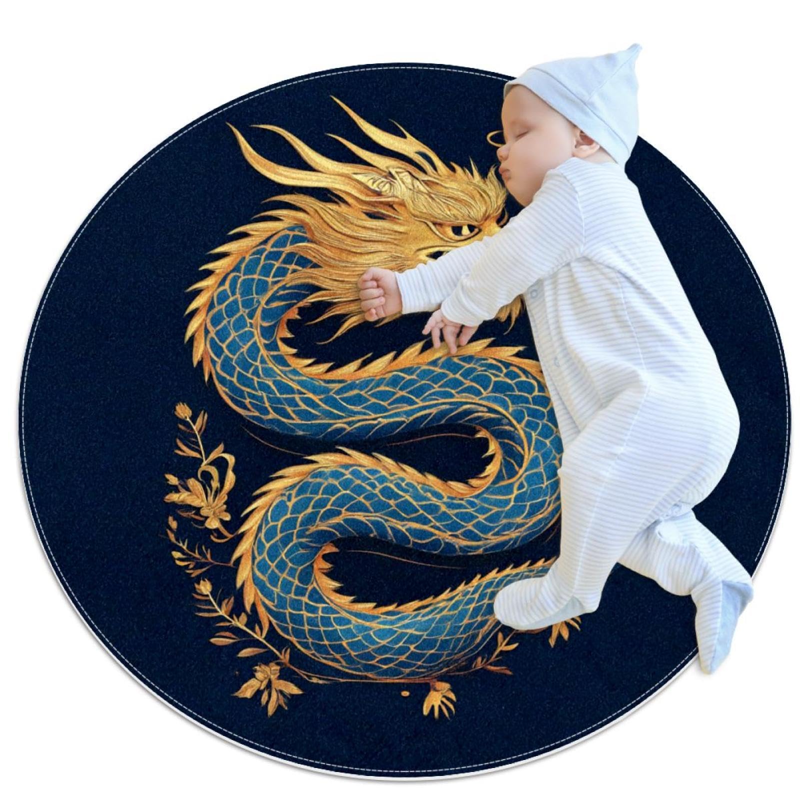 Tapis de salle de bain antidérapant grunge rond 1m dragon et football