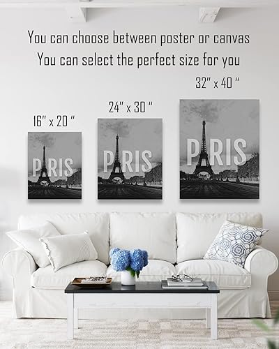 Miniatura 3 de Arte de pared blanco y negro de la Torre Eiffel de París, decoración de habitación de Francia, destino de viaje urbano, decoración del hogar, gran