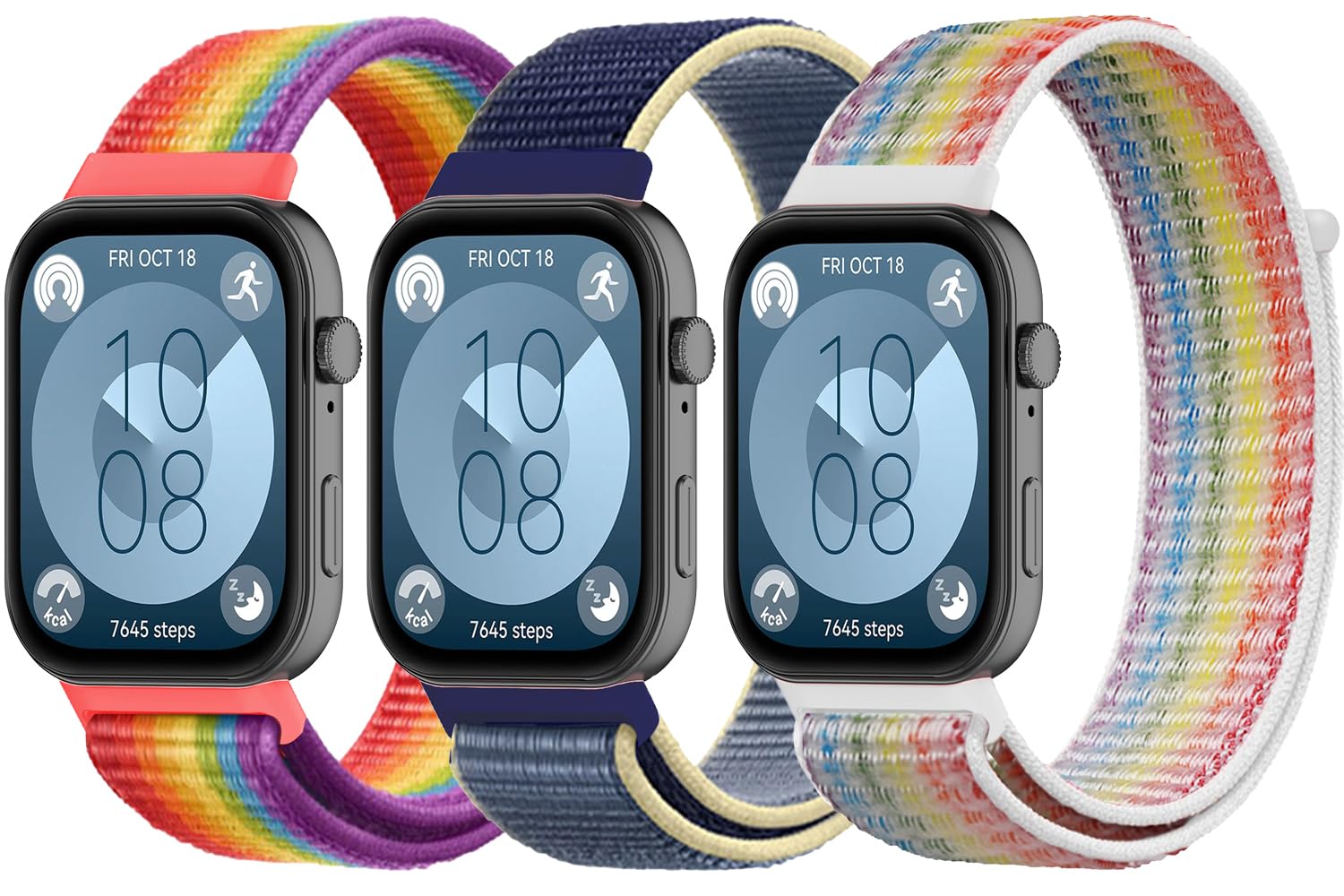 2 Packs Sport Loop Band Compatible with Huawei Watch Fit 4/ Fit 3 Sport Replacement Wristbands Intended Adjustable Strap Nylon Weave Women Men Stretchy Braided Wristband Breathable