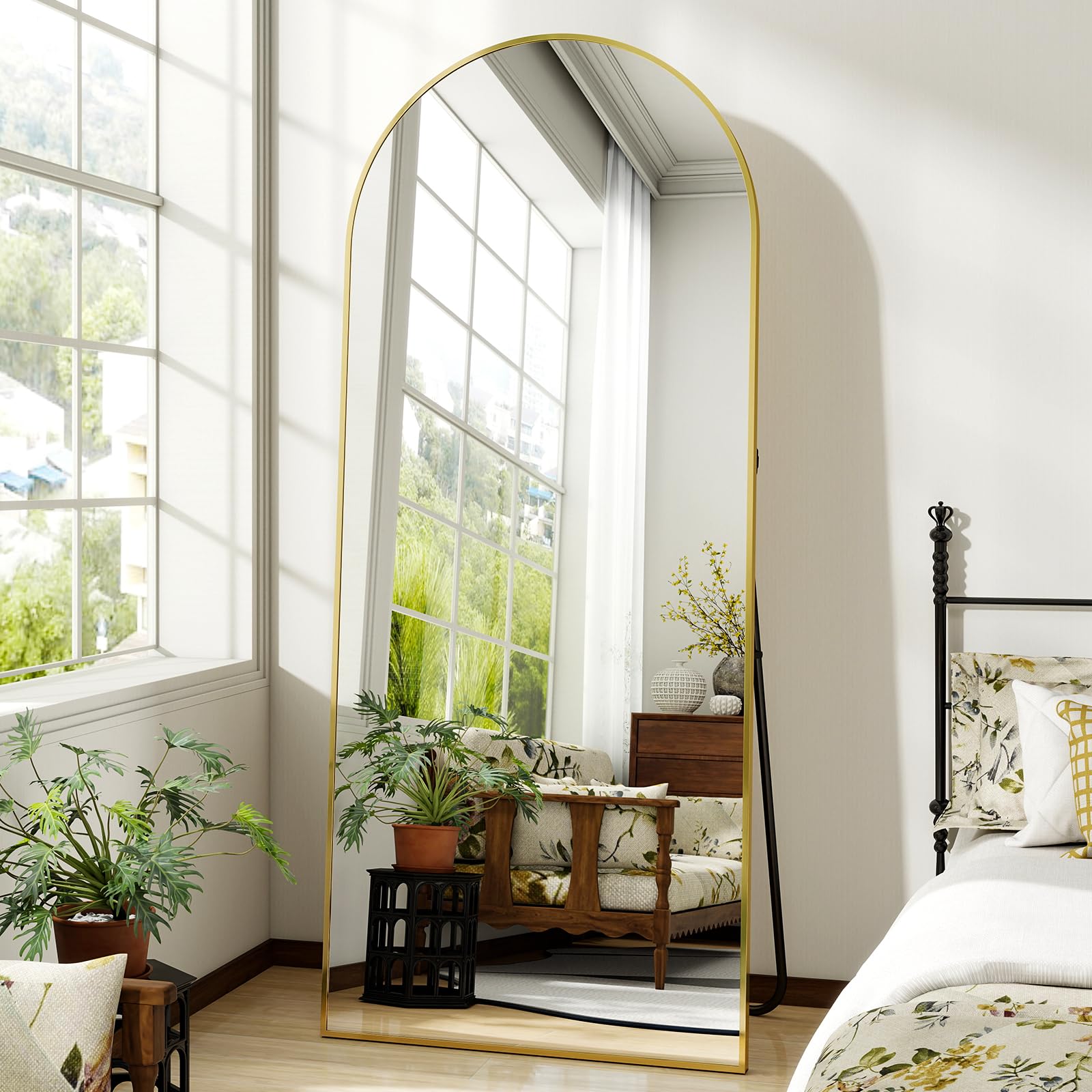 Koonmi Extra Groß Bogen Ganzkörperspiegel, 85 x 192 cm Überdimensioniert Gewölbter Standspiegel in voller Länge, an der Wand montiert, lehnend, Bodenspiegel Ganzkörper für Wohnzimmer, Gold