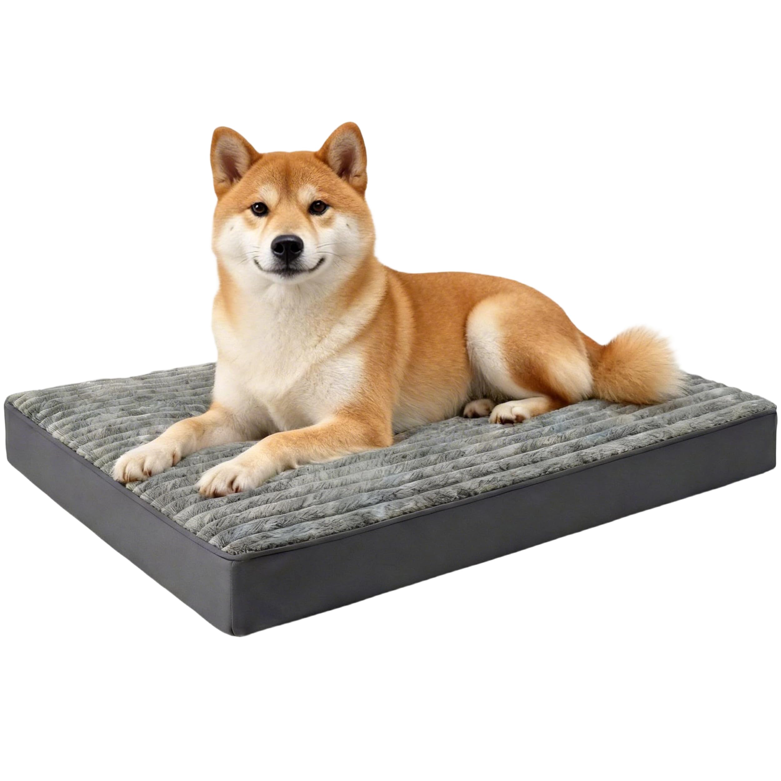 Dog Bed Large Sized Dogs, Orthopedic Flannel Pet Beds with Removable Washable Cover, Waterproof Indestructible Big Dog Bed with Anti-Slip Bottom, Egg Crate Memory Foam Pad, 35.0"x22.0"x3.0", Grey