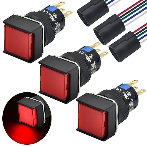 Interruptor de botón pulsador de 0.630 in, forma cuadrada, interruptor momentáneo 1NO 1NC SPDT de 58 pulgadas de encendidoapagado con luz LED de 12