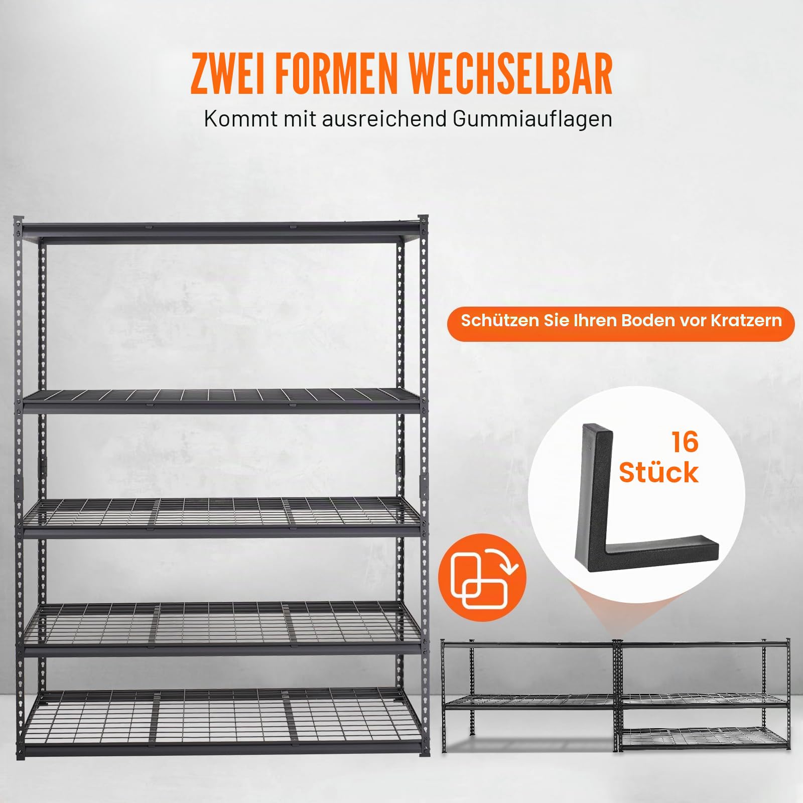 VEVOR Lagerregal 5-stufig verstellbar 907,2 kg Kapazität Garagenregale, Metall-Organizer Drahtregal schwarz 152,4 x 61 x 198,1 cm für Küche, Speisekammer Keller Badezimmer Wäscheschrank