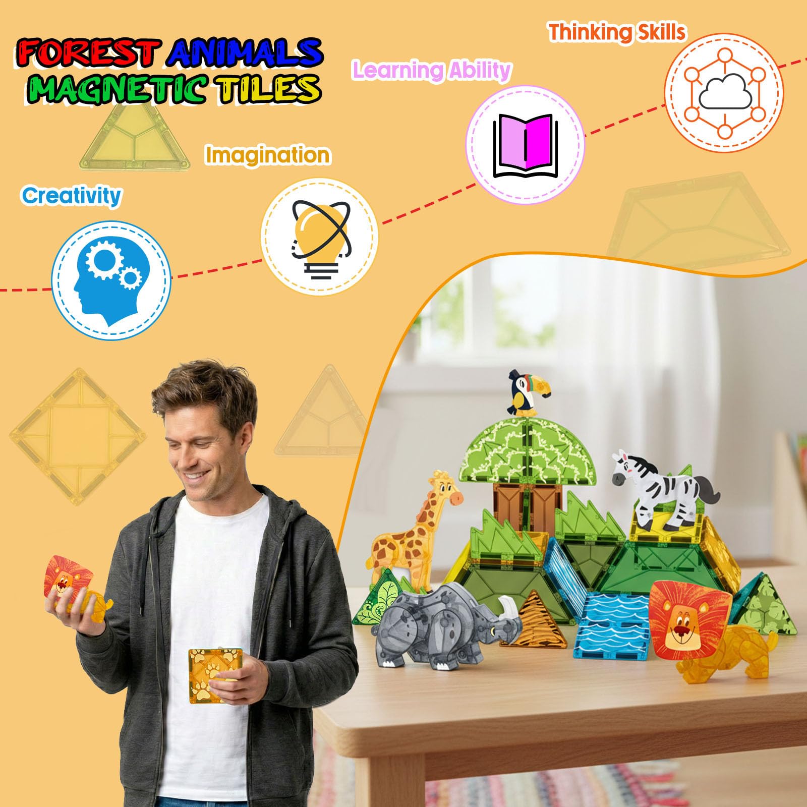 Costruzioni Magnetiche, 30 Pezzi Magnetic Tiles con Animale, Blocchi Magnetici, Decorazione per Casa e Ufficio (Azienda Agricola)