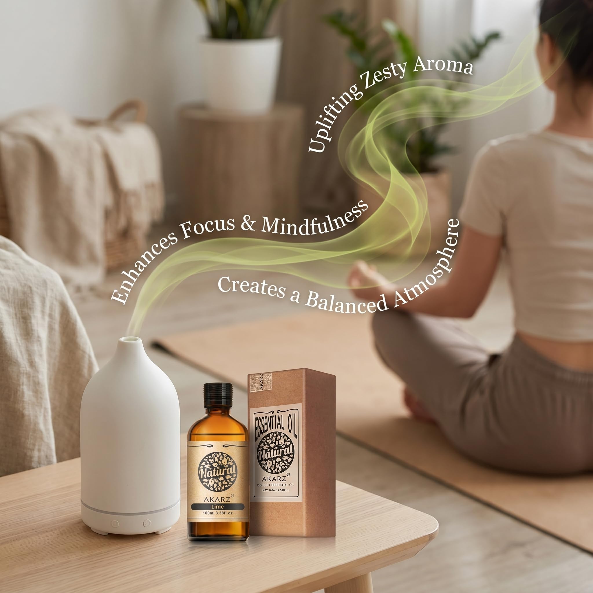 AKARZ 100ml Olejek esencjny z Limonki - Naturalny olejek aromatyczny do dyfuzorów, lamp aromatycznych i aromatów pomieszczeń