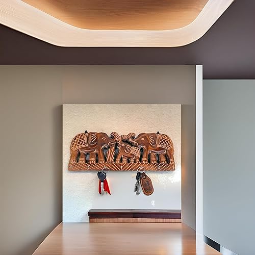 Miniatura 6 de Llavero de madera Organizador decorativo para llaves de elefante montado en la pared con 7 ganchos Estante para llaves para cocina, decoración de