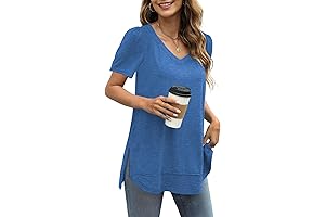 Women's Casual Tunic: Summer Tops with Short Sleeves, V-Neck, and Side Splits