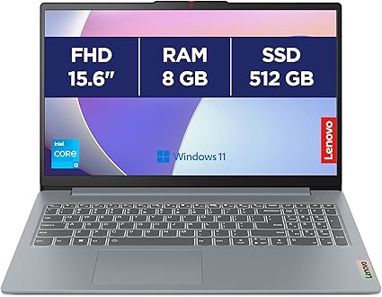 Lenovo IdeaPad Slim 3 15IAH8 - Ordinateur Portable 15.6'' FHD (Intel Core i3-N305, RAM 8Go, SSD 512Go, Intel UHD Graphics, Windows 11 Home) Clavier AZERTY Français - Gris