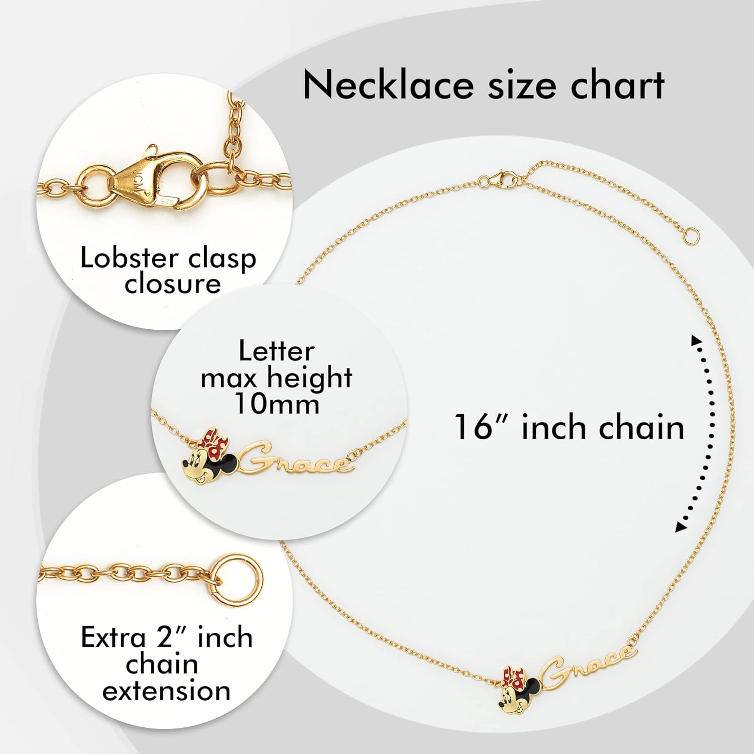Disney Minnie Mouse Custom Name Necklace - 14k Gold over Sterling Silver Name Necklace Personalized, Minnie Mouse Face : Clothing, Shoes & Jewelry