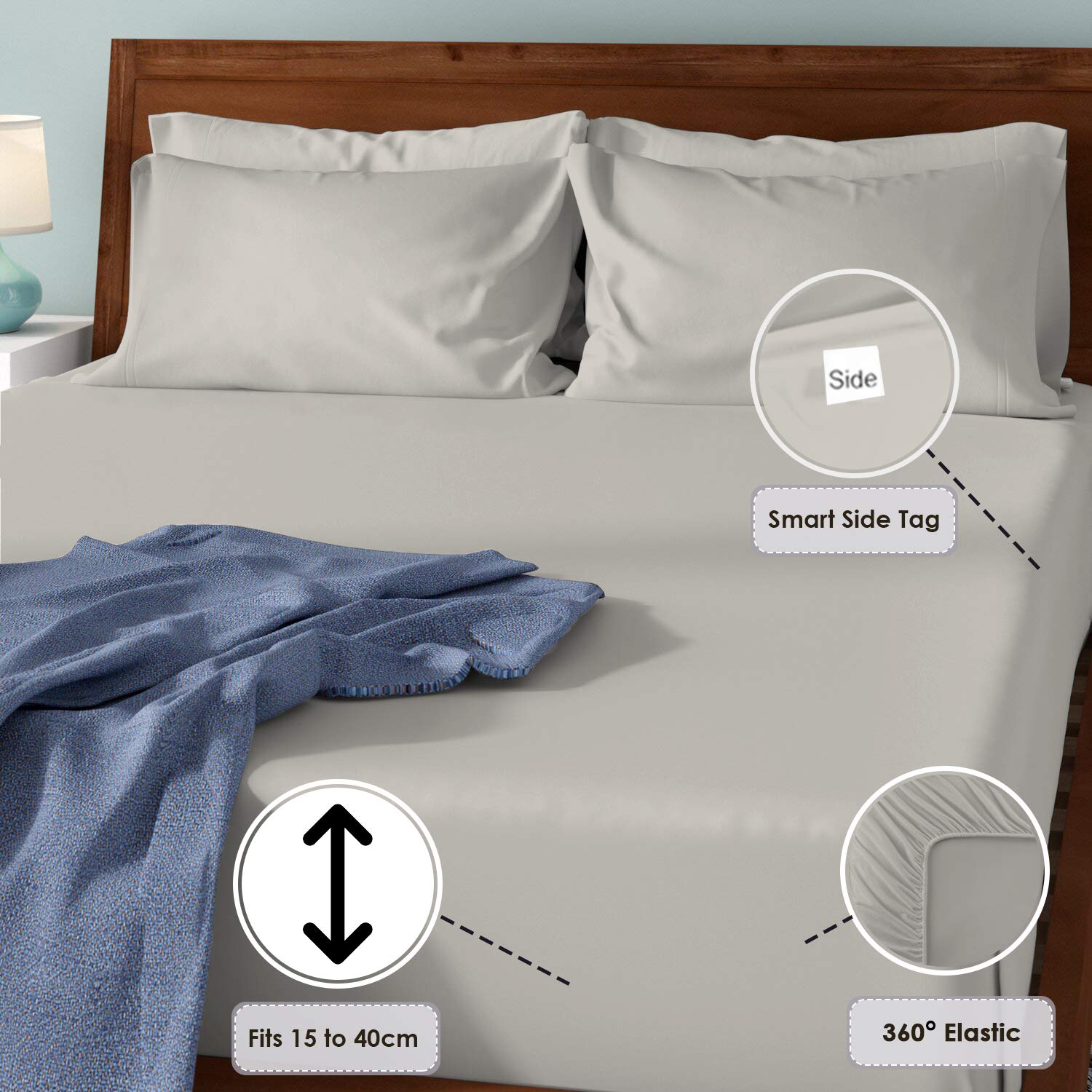 Pizuna Luxury Cotton European Single Fitted Sheet Grey - Image 3