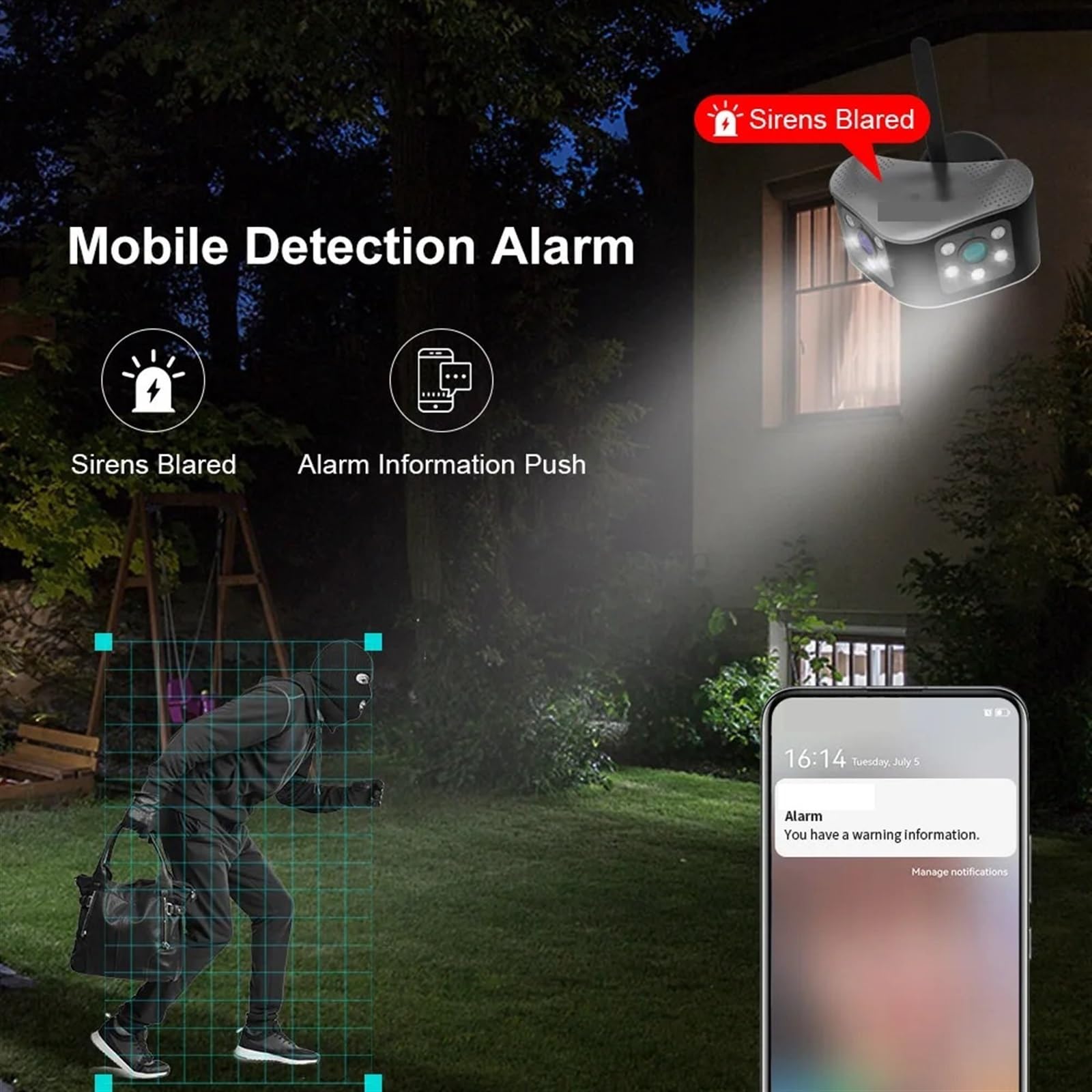 Telecamera di sicurezza esterna Telecamera IP Wi-Fi panoramica con doppio obiettivo da 8 MP 4K 180° angolo di visione ultra ampio sicurezza domestica rilevamento del movimento esterno(8MP NO Card)