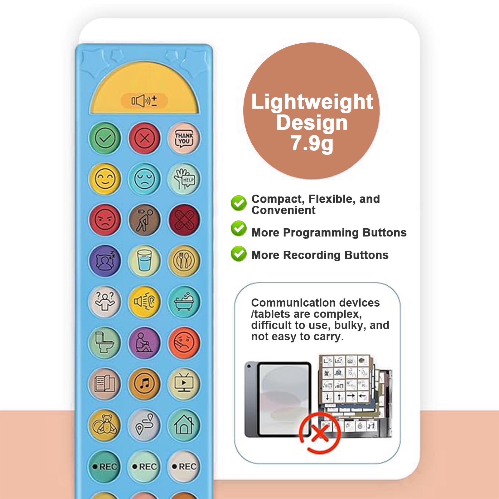 Dispositif CAA pour Autisme, Outil de Communication Non Verbale 6 Boutons Programmable Volume Réglable Aide Thérapie Vocale