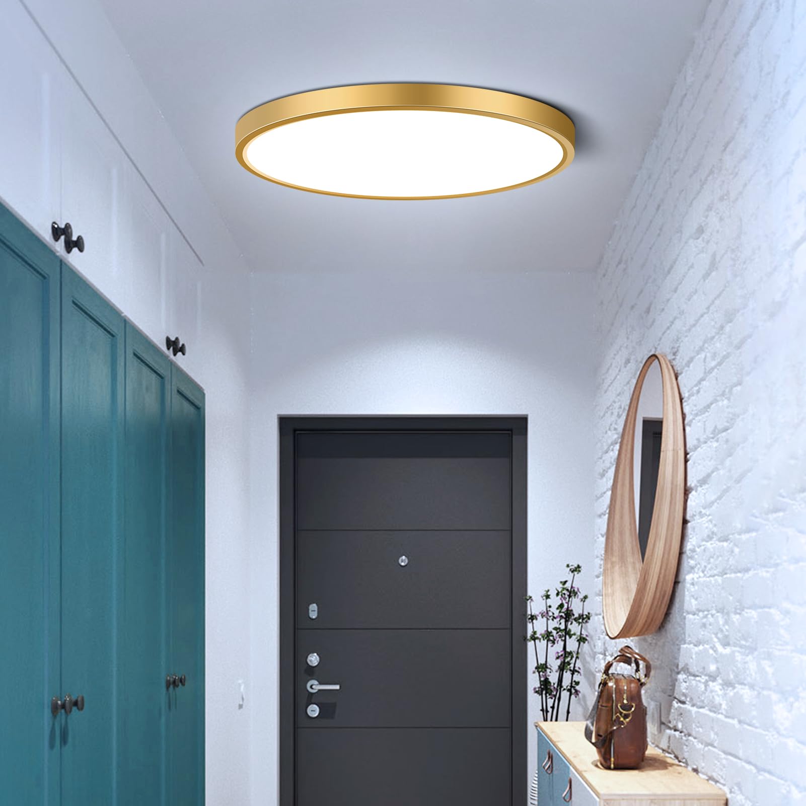 9Inch LED Flush Mount Ceiling Light Fixture, 18W(180W Equivalent), 1800LM, 6000K Cool White, IP40, Flat Modern LED Ceiling Lights for Bedrooms, Living Rooms, Bathrooms, Stairwells, etc.(Gold)