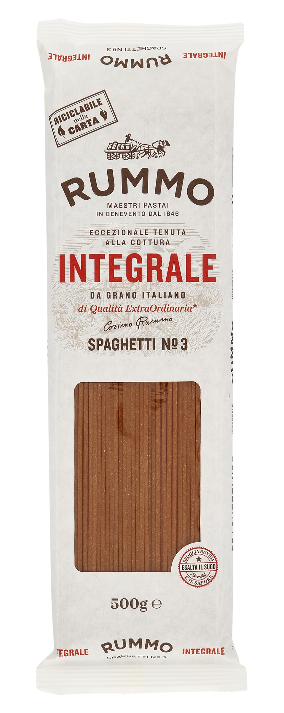 Rummo Whole Wheat Spaghetti Pasta No.3 - High-Fibre Italian Pasta, Crafted for a Wholesome Bite, 500 g (Pack of 1)