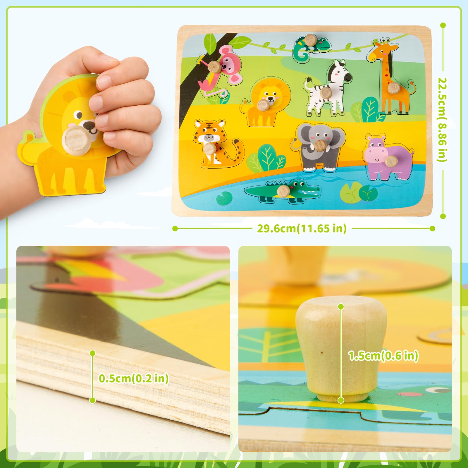 Puzzle Legno Bambini 1 2 Anno, Animale Puzzle di Animali con Maniglie, Montessori Giochi Bambino Educativi, Legno Giocattoli Bambini, Puzzle in Legno Bambina 2 3 4 Anni