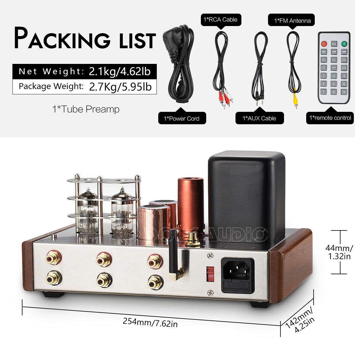 Nobsound Preamplificatore Tubo HiFi Classe A Bluetooth Ricevitore Audio Stereo Lettore USB