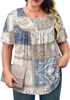 Womens Summer Plus Size Tops Short Sleeve Blouses Ladies Shirts Loose Flowy Tunic XL-5XL