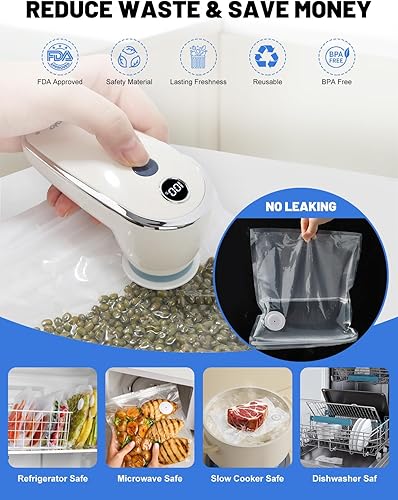 Miniatura 6 de WanshengLe - Sellador al vacío de mano para alimentos, máquina selladora al vacío compacta inalámbrica, sellador de alimentos portátil con 30 bolsas